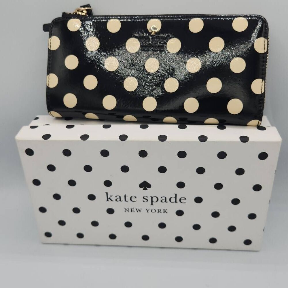 Kate Spade charming dot black and cream zip around wallet with gift box - Picture 1 of 9